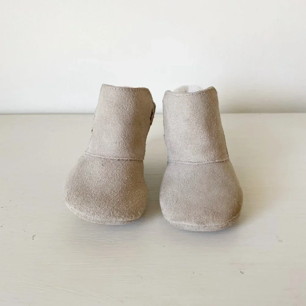 L'Amour Tan Booties Suede Leather Fleece Lined Star Infant Toddler 4 - Picture 3 of 9